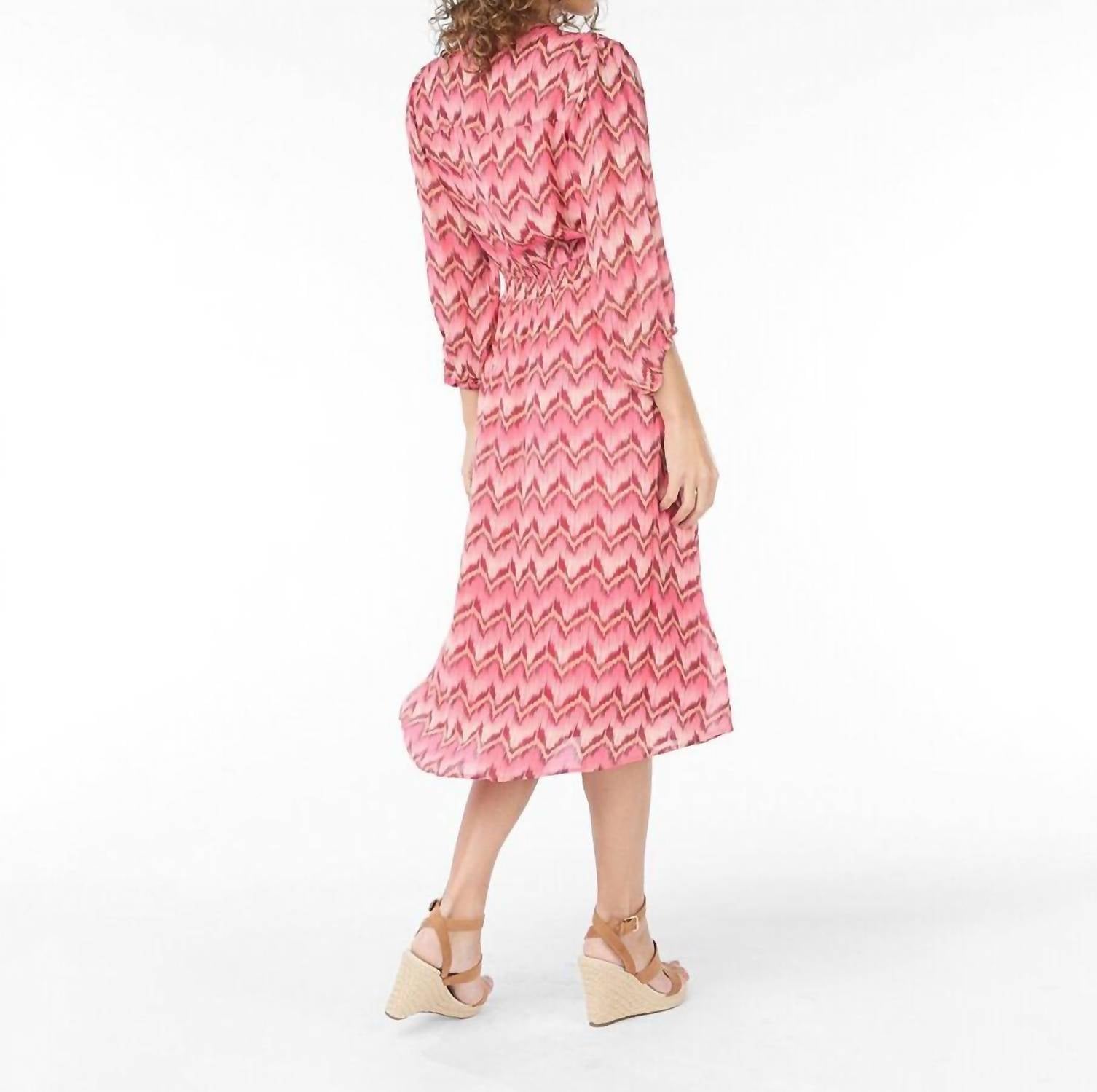 Esqualo - Elastic Waist Crossover Long Zigzag Crepe Dress