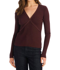 ALLISON NEW YORK HALEY KNIT TOP in chocolate brown - women's long sleeve top