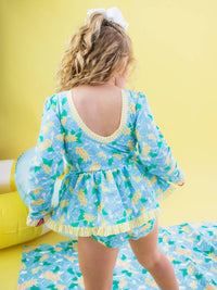 Rufflebutts - Long Sleeve One Piece Bow Peplum Rash Guard Swimsuit