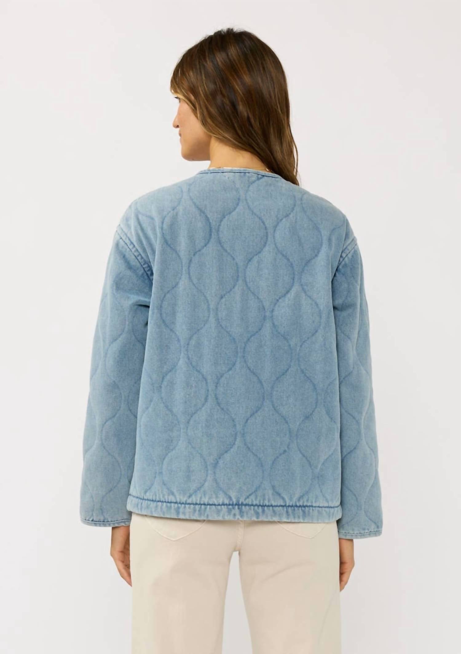 LOVESTITCH Quilted Denim Jacket With Pockets in blue - women's jacket - alternate view
