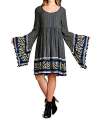 Velzera - Paisley Print Bell Sleeve Dress - Plus