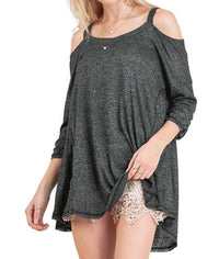 Umgee - Shirred Sleeve Cold Shoulder Tunic