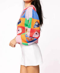 Queen Of Sparkles - Rainbow Colorblock Piece Of Pie Button Up Sweater
