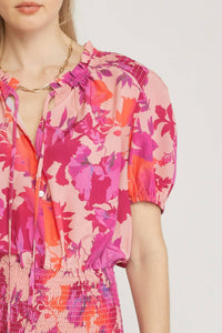 entro Floral Smocked Waist Dress in peach - women's dress - view 4