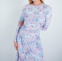John Abgin - Mesh Floral Ruched Midi Dress