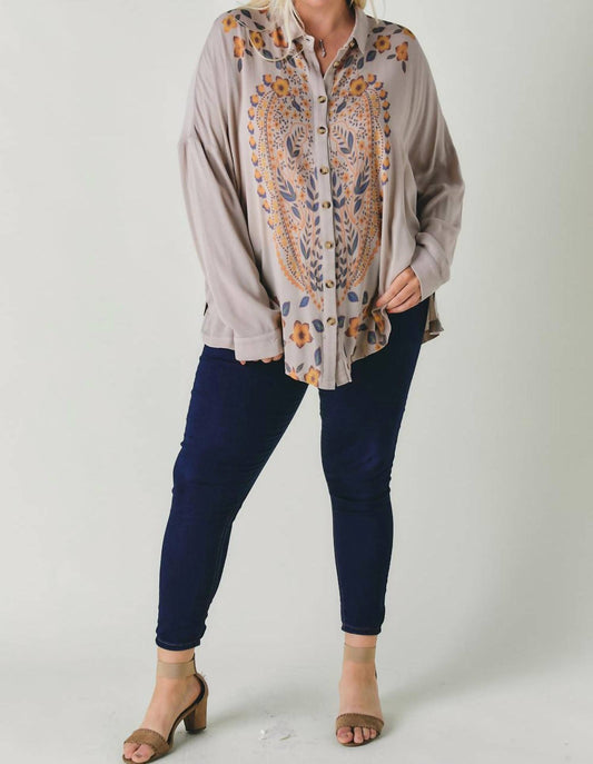 Floral Printed Button Down Long Sleeve Tunic Plus