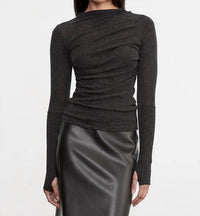 Enza Costa Cashmere Twist Top in charcoal 2 - women's blouse