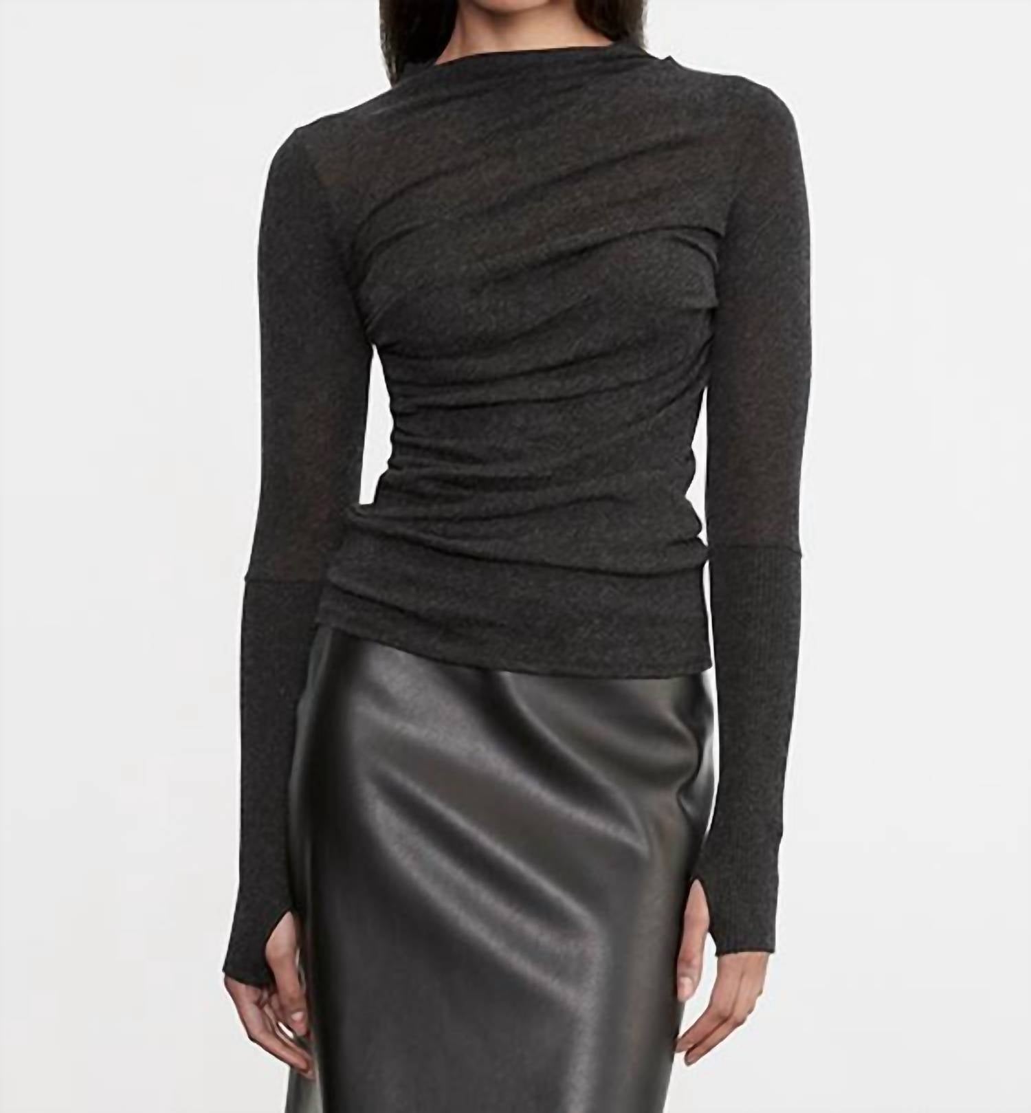 Enza Costa Cashmere Twist Top in charcoal 2 - women's blouse
