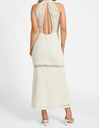 Guess Liza High-neck Sleeveless Dress in cream white multi - women's dress - detail view