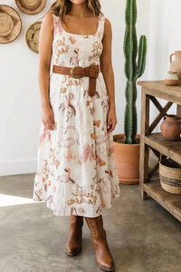 Little Daisy Closet Printed Sleeveless Smocked Bodice Shift Midi Dress in white - women's dress