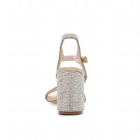 De Blossom Collection - Women's Rhinestone Low Block Velcro Strap Heels