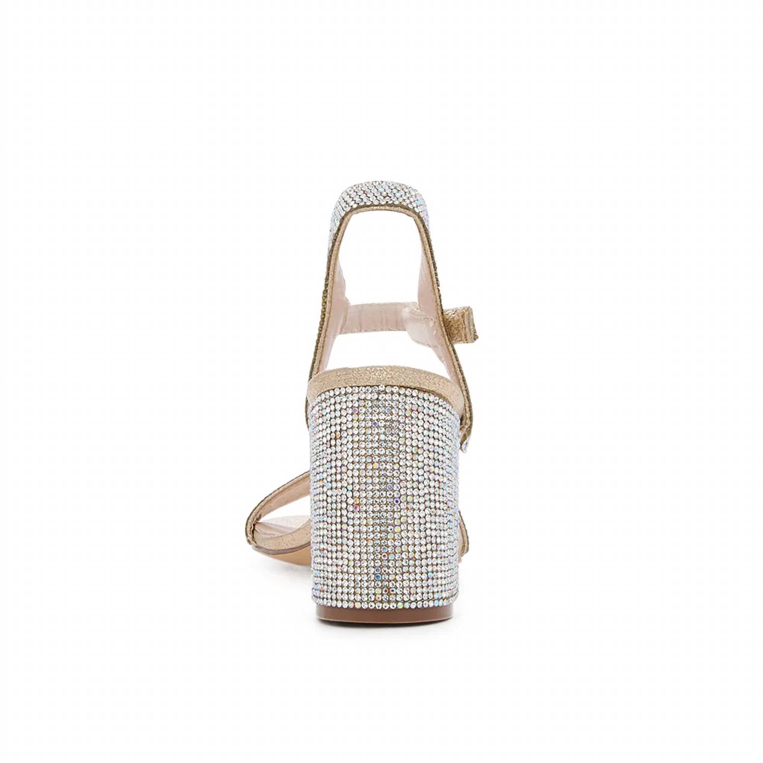 De Blossom Collection - Women's Rhinestone Low Block Velcro Strap Heels