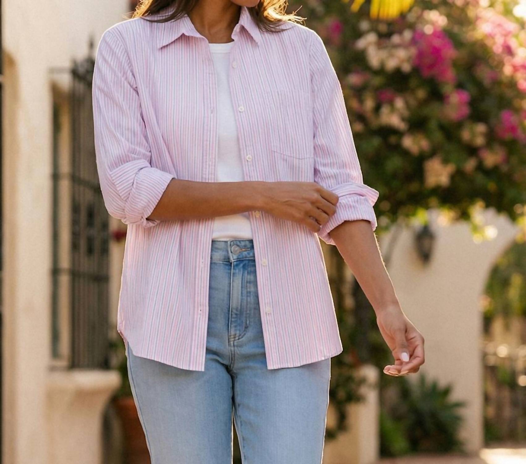 Karen Kane - Stripe Long Sleeve Button-Up Shirt