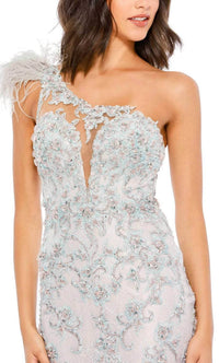 Mac Duggal - Embroidered Applique Feathered One Shoulder Trumpet Gown