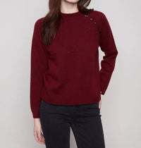 Charlie B - Crew Neck Sweater With Faux Leather Detail