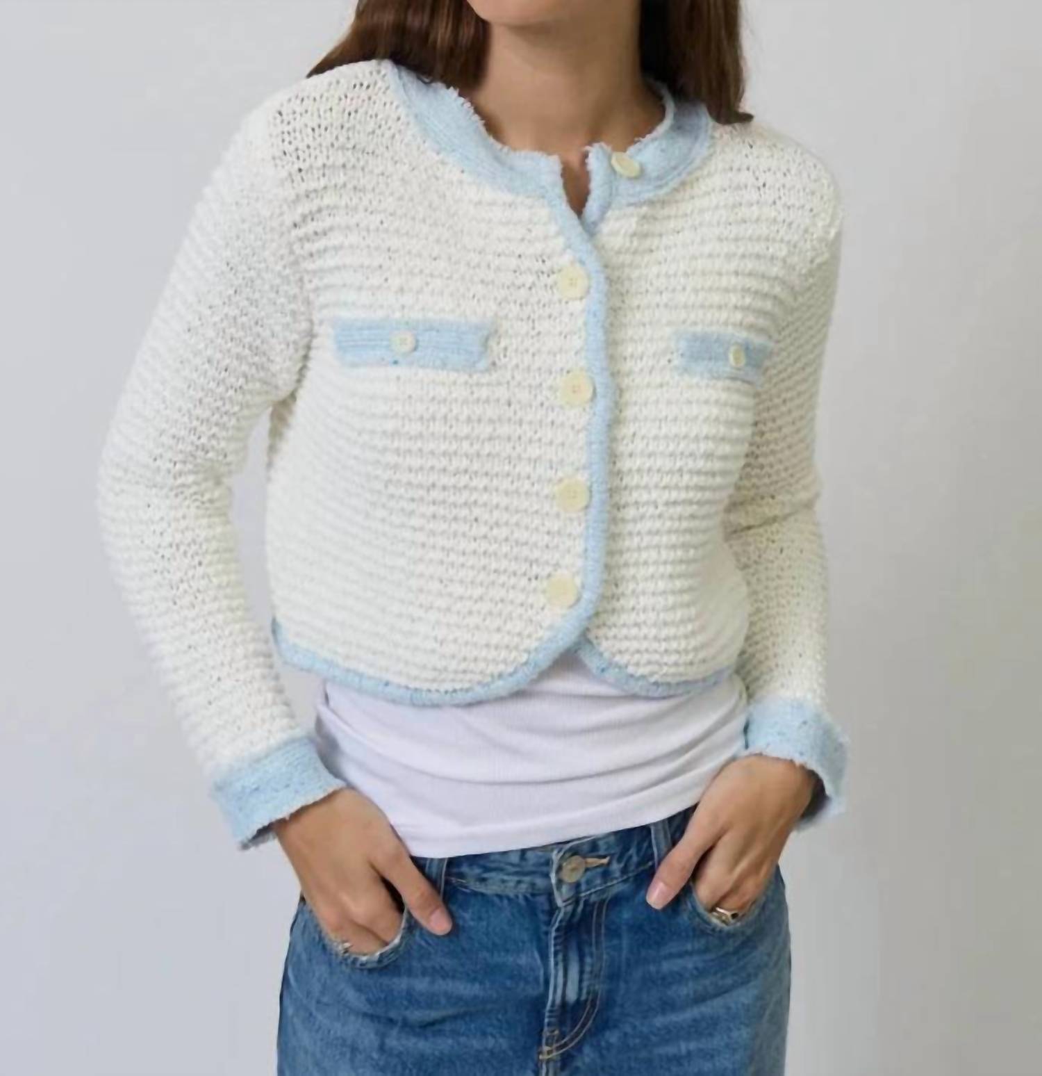 Central Park West Celeste Cardigan in white blue - women's cardigan