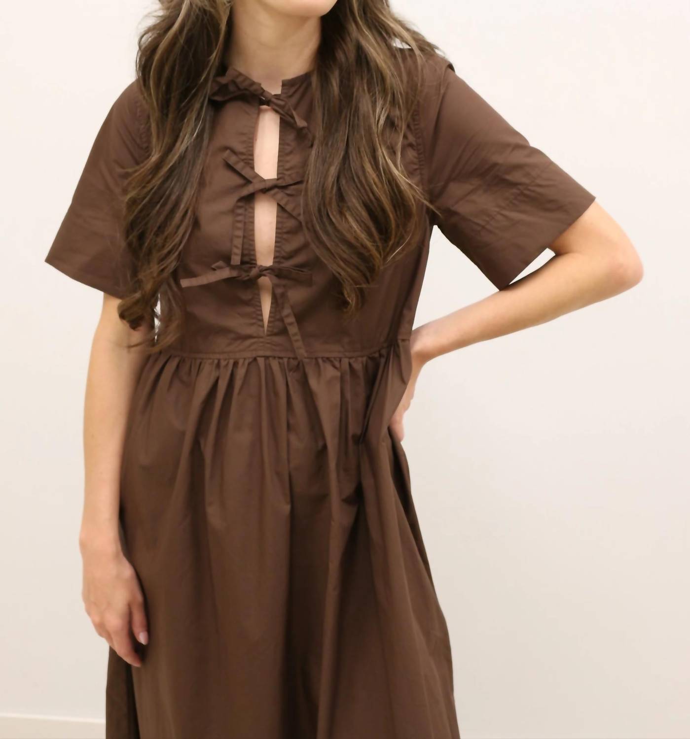 Olivaceous - Stella Bow Front Relaxed Fit Midi Dress