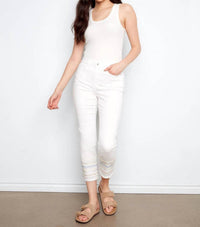 CHARLIE B Embroidered Cuff Jeans in white - women's jeans