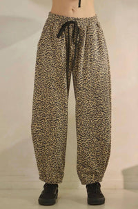 Veveret Leopard Printed French Terry Pant in brown - women's pants