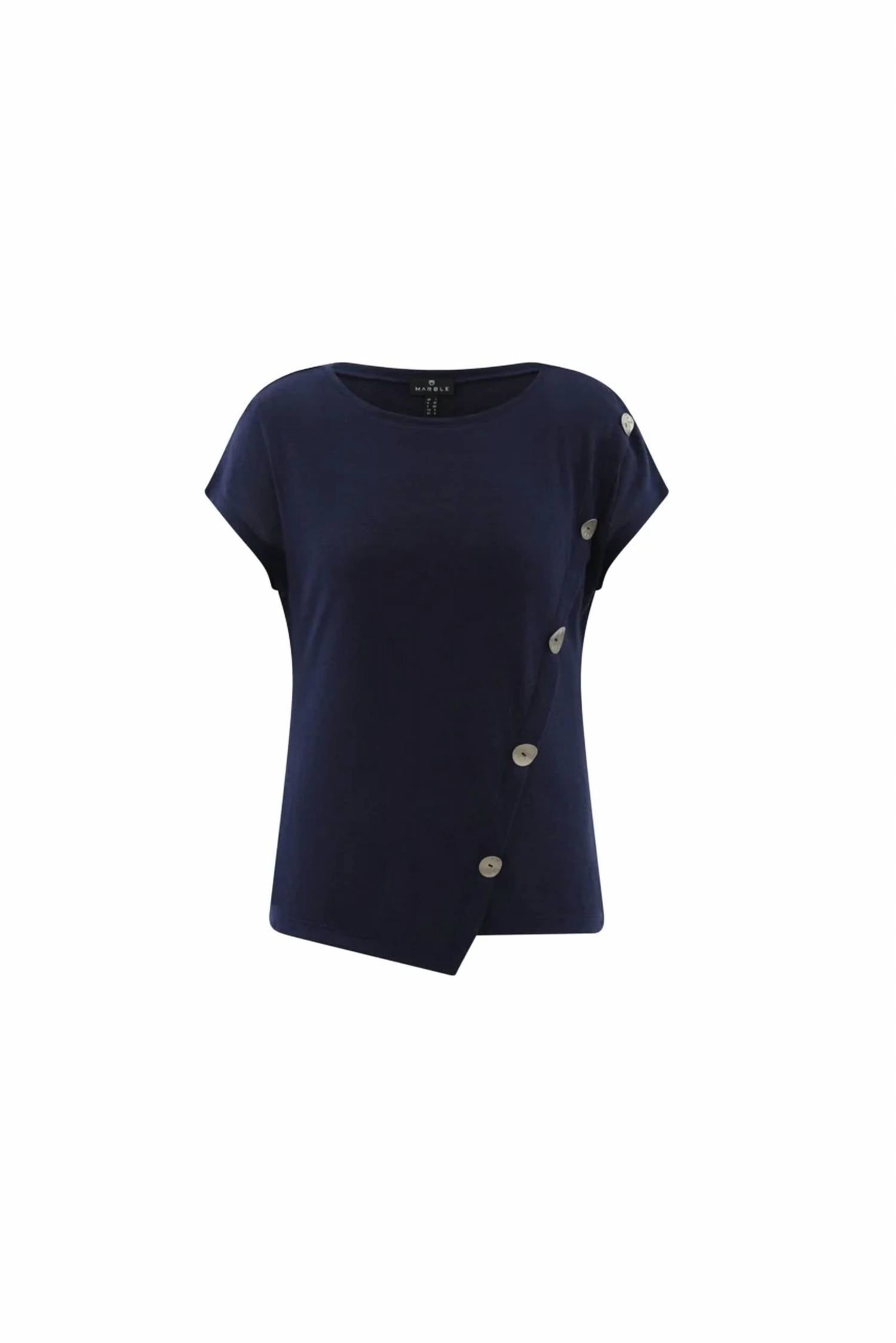 Marble - Women's Plain Symmetrical Button Short Sleeve Top