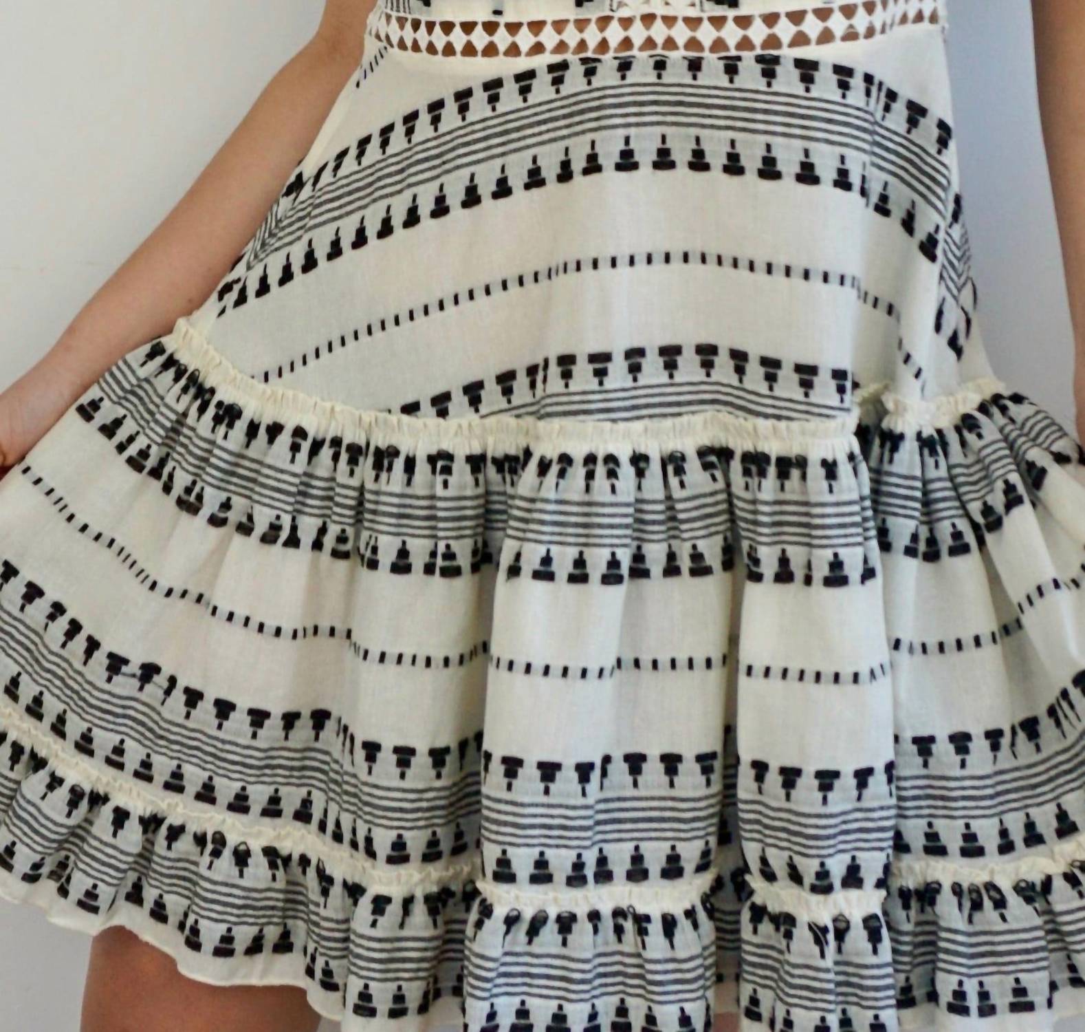 NIBI MTK Shayna Woven Mini Dress in black cream - women's dress - alternate view