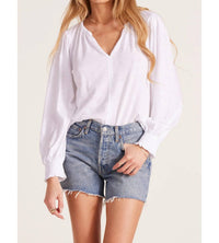 Bobi - Smocked Sleeve Split Neck Top