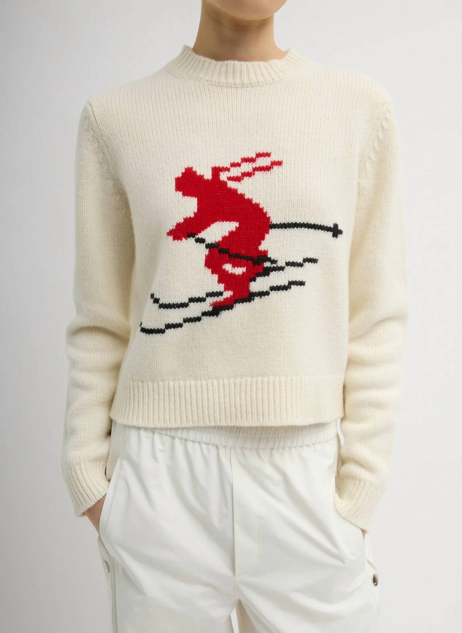 Tibi Soft Wool Ski Shrunken Sweater in ivory multi - women's sweater