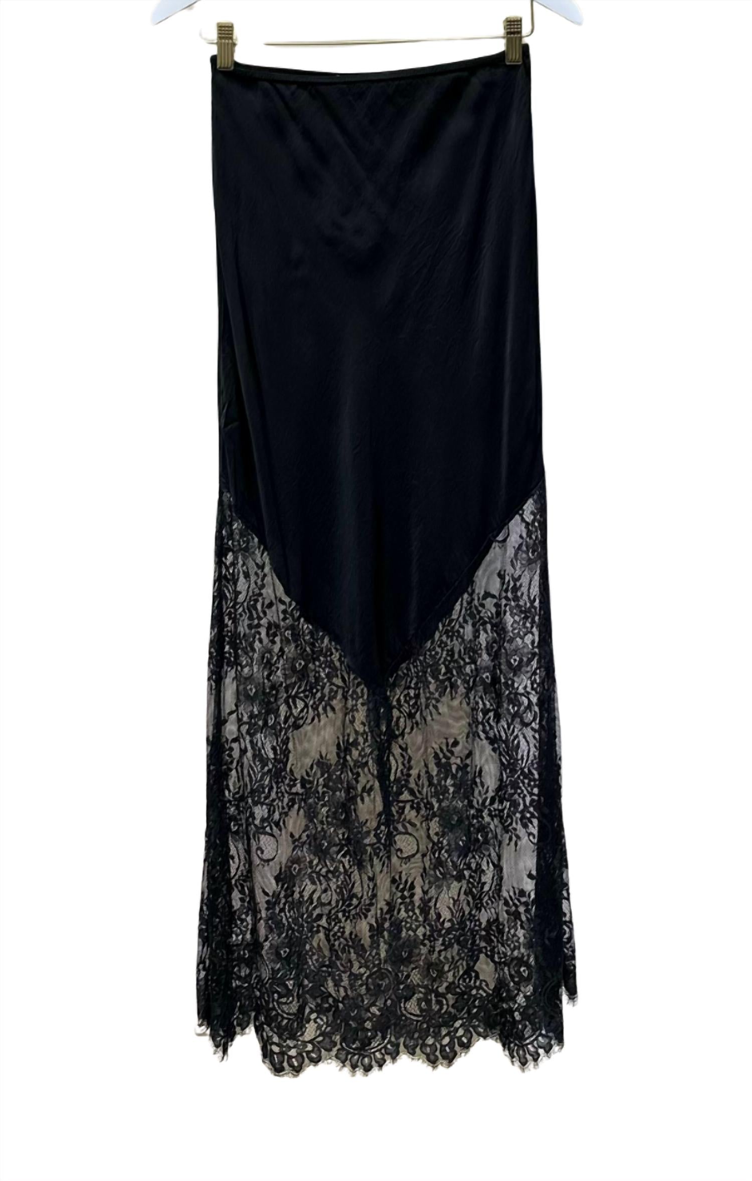 Mint Exclusives Women's Viscose Maxi Skirt With Lace Hem in black - women's skirt