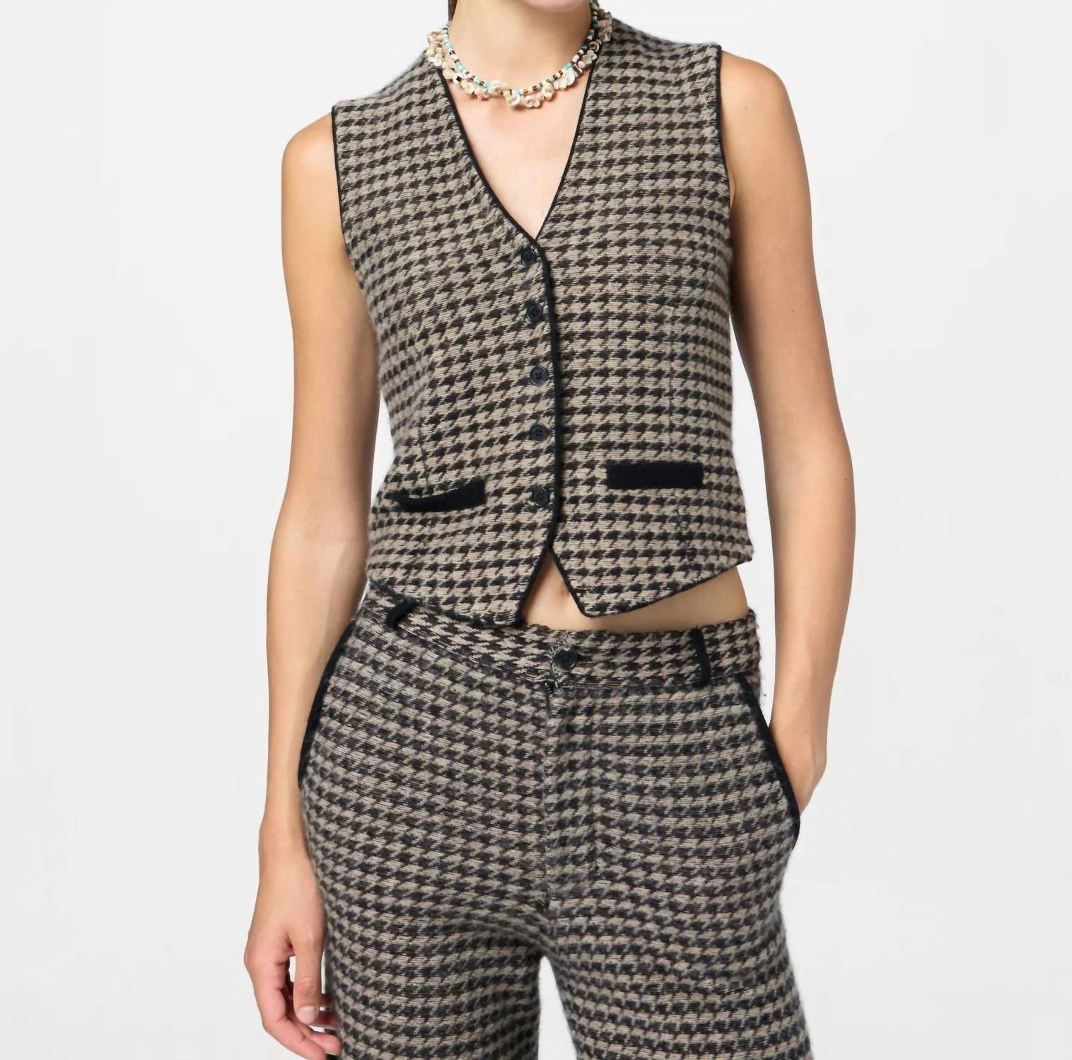 Guest In Residence - Houndstooth Tailored Cashmere Vest