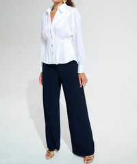Joseph Ribkoff Stretch Taffeta Fit & Flare Blouse in vanilla - women's blouse - detail view