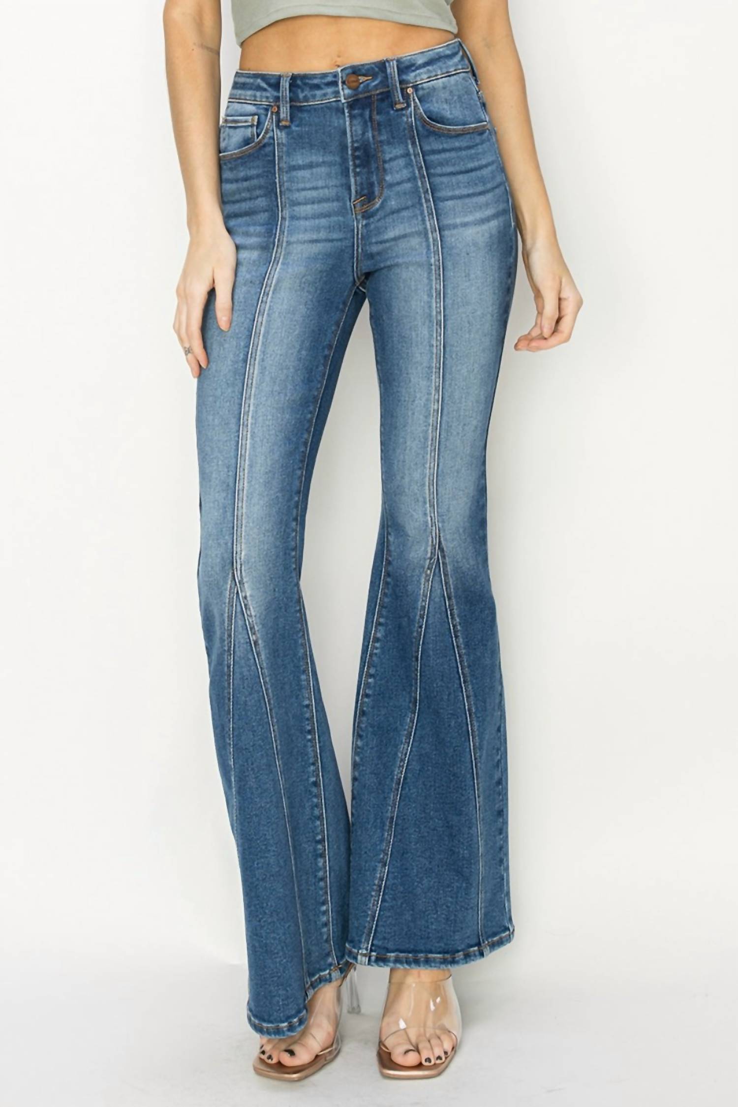 Risen - High Rise Front Seam Flare Jeans
