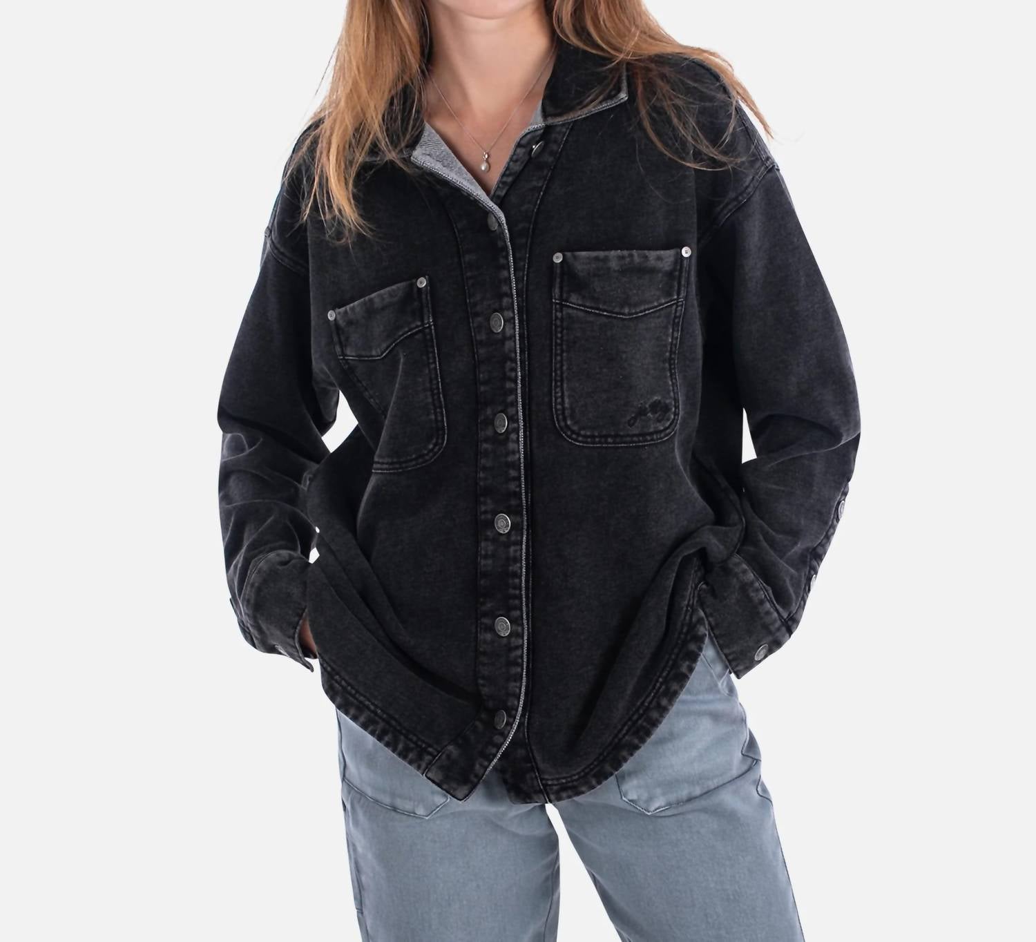 Jetty Eden Denim Shacket in black - women's jacket - alternate view