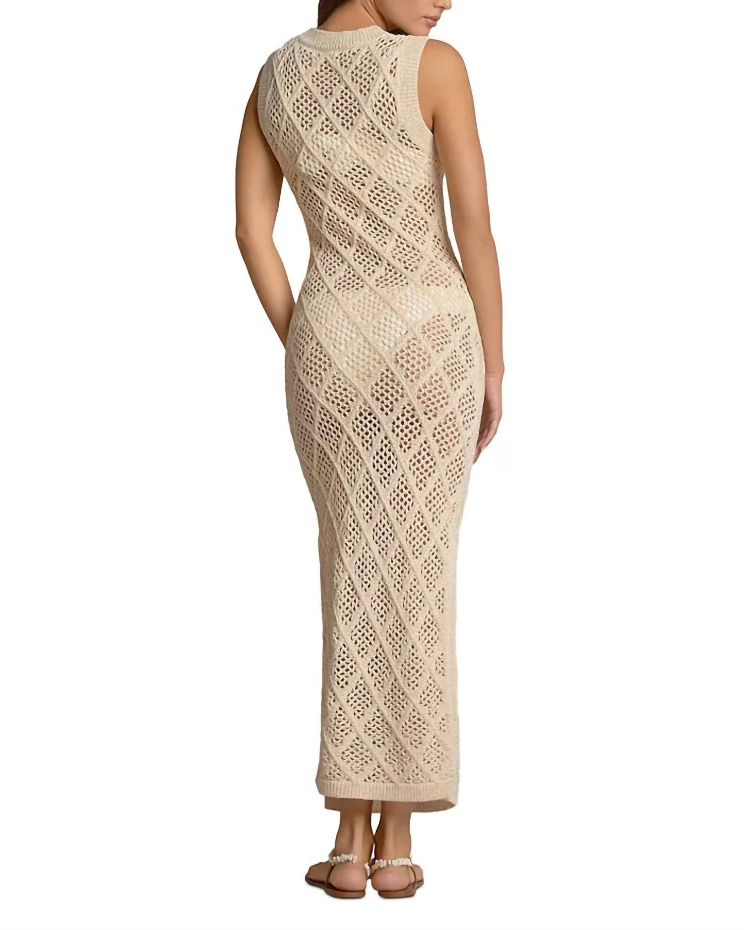 ELAN Lucia Crochet Maxi Dress Swim Cover Up in natural - women's swimwear - detail view