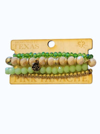 Pink Panache Women's Stretch Stack Bracelet Set in green taupe gold beaded - women's jewelry