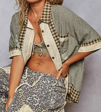 POL Print Textured Button Down Shirt in multi - women's t-shirt