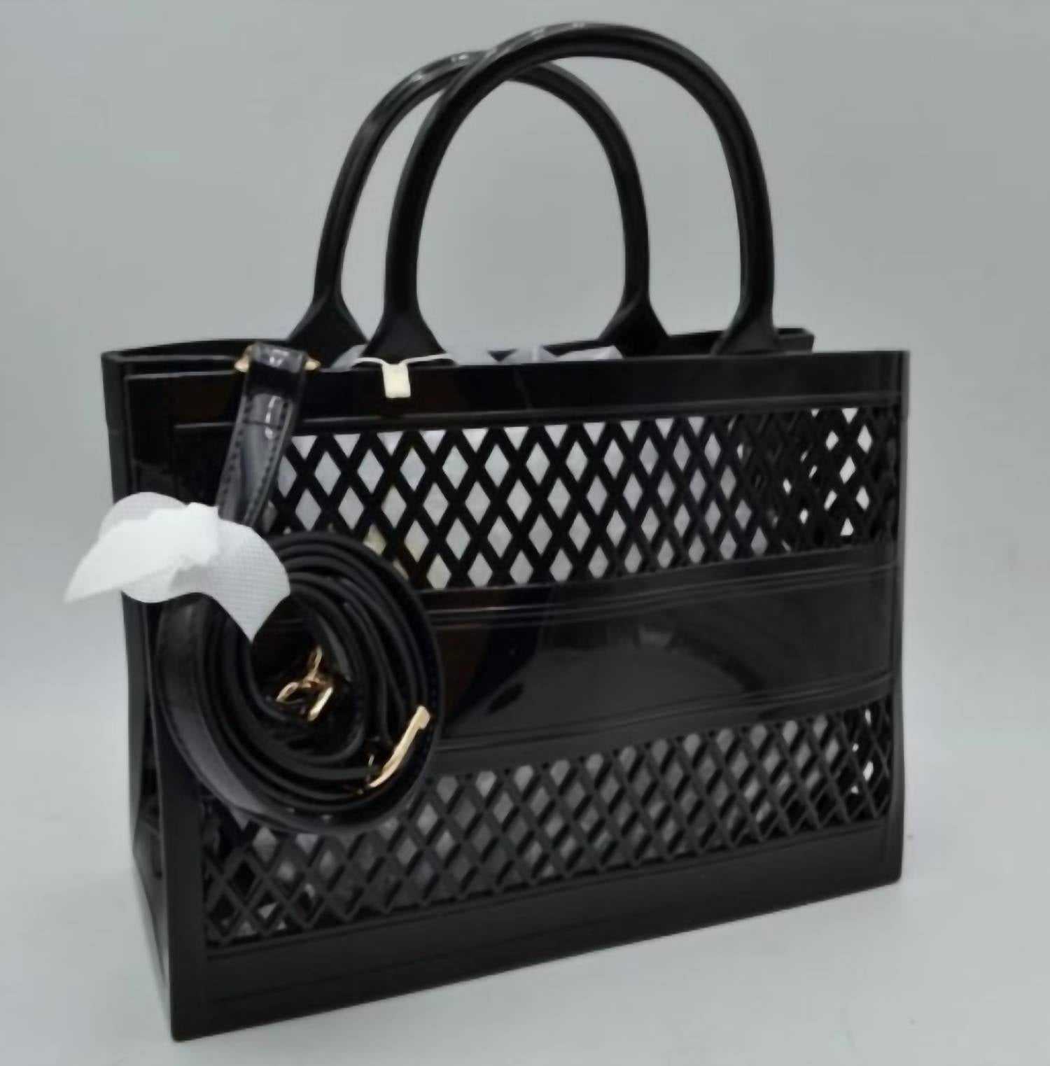 Empire Jelly Tote Crossbody Bag in black - women's bag - detail view