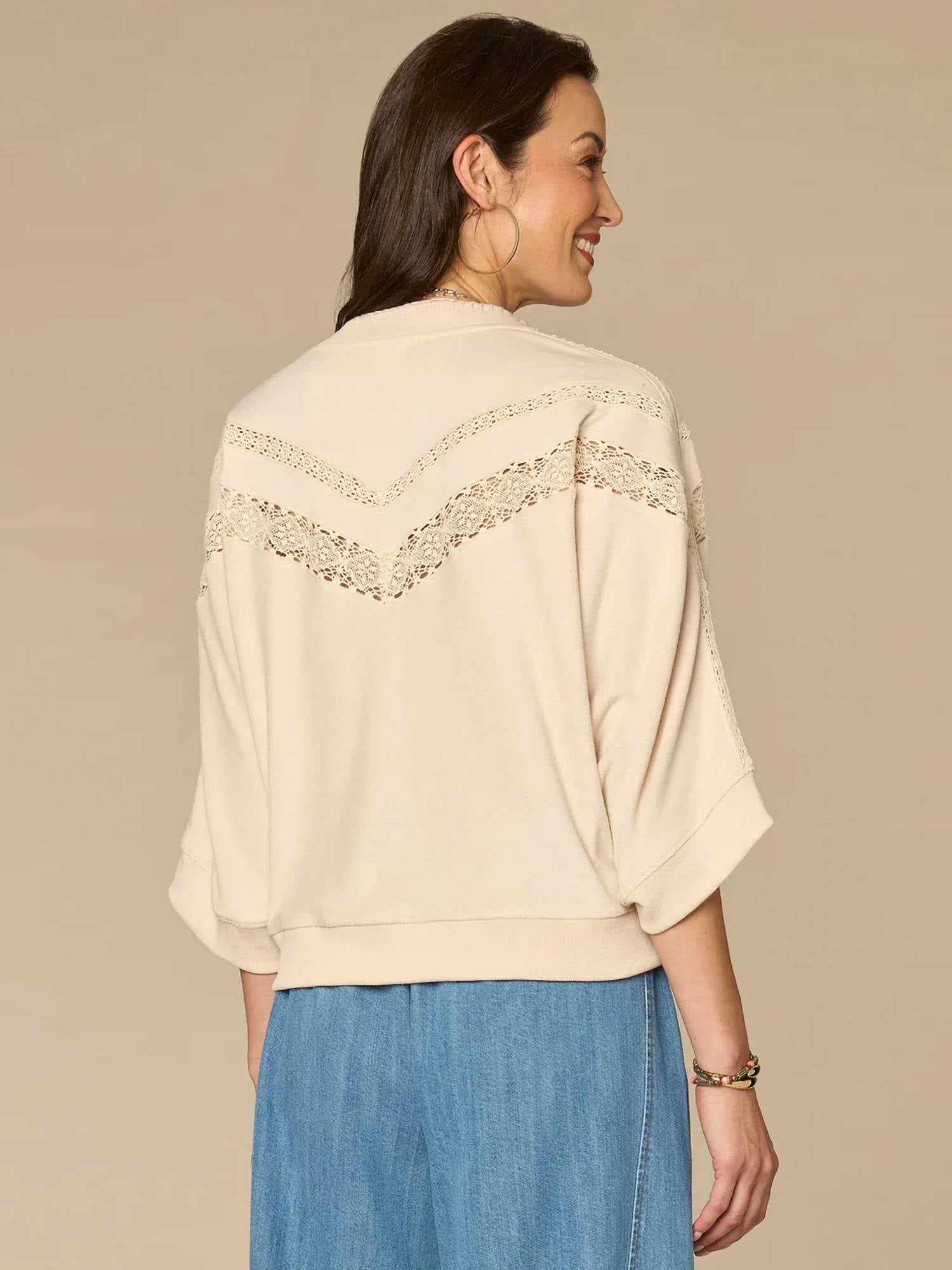 Democracy - Embroidered Mandarin Collar Knit Top