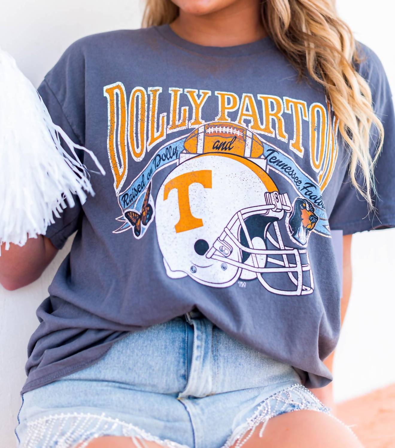 LivyLu Raised on Dolly & Tennessee Thrifted Tee in off black - women's t-shirt - alternate view