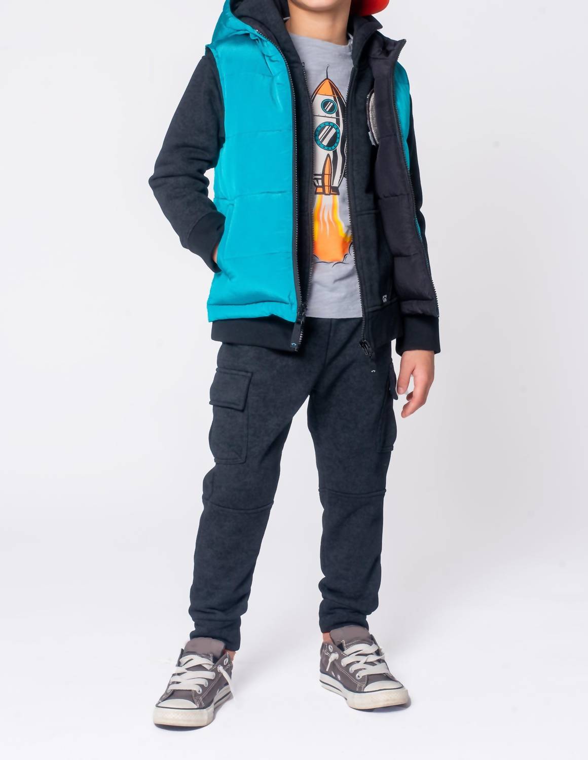 Appaman Blast Off Long Sleeved Tee in light grey - kids' shirt - detail view