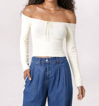 Olivaceous - OFF SHOULDER SWEATER WITH TIES