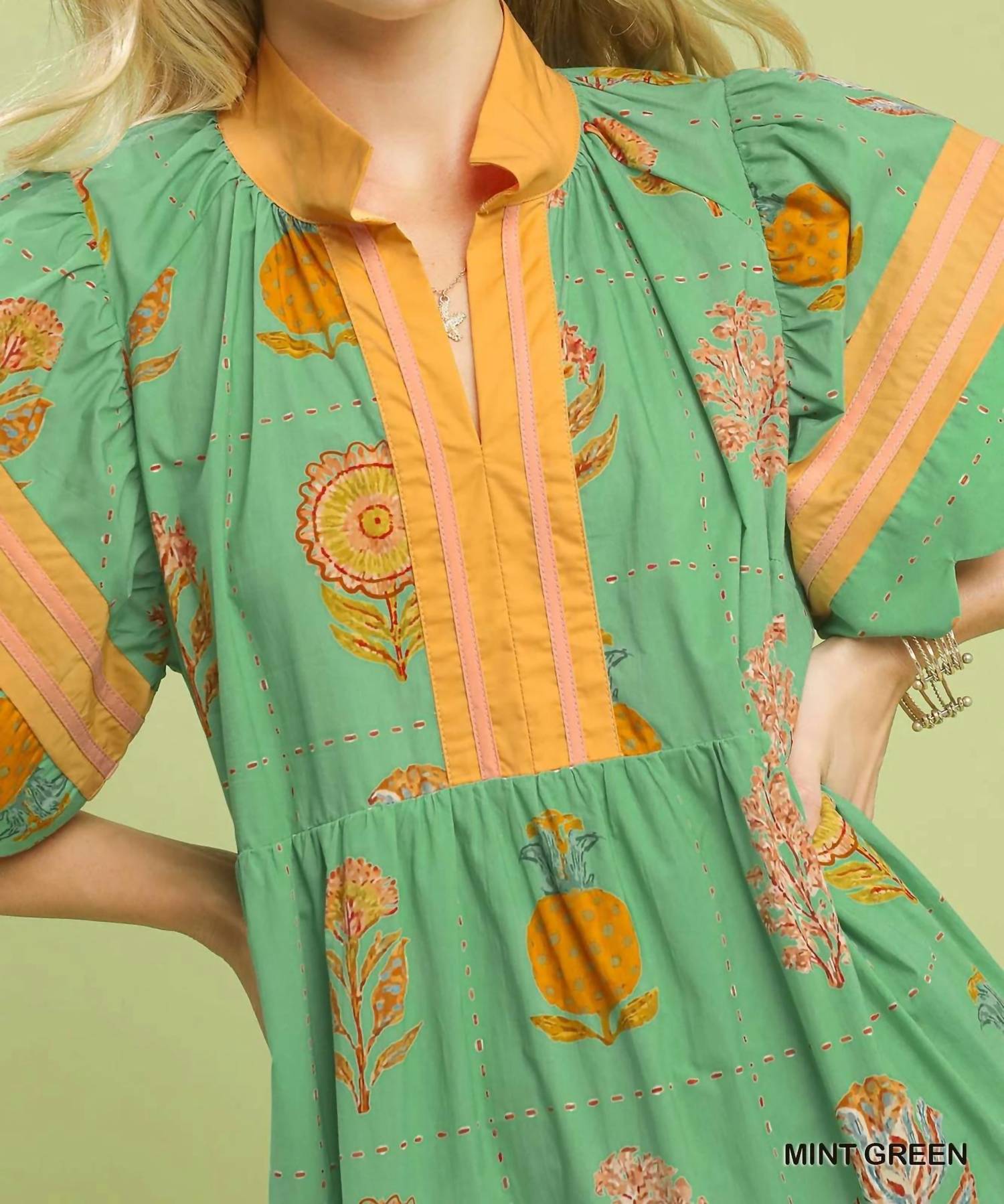 Umgee - Printed Scalloped Mini Dress