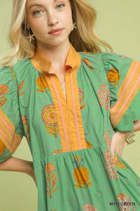 Umgee - Printed Scalloped Mini Dress