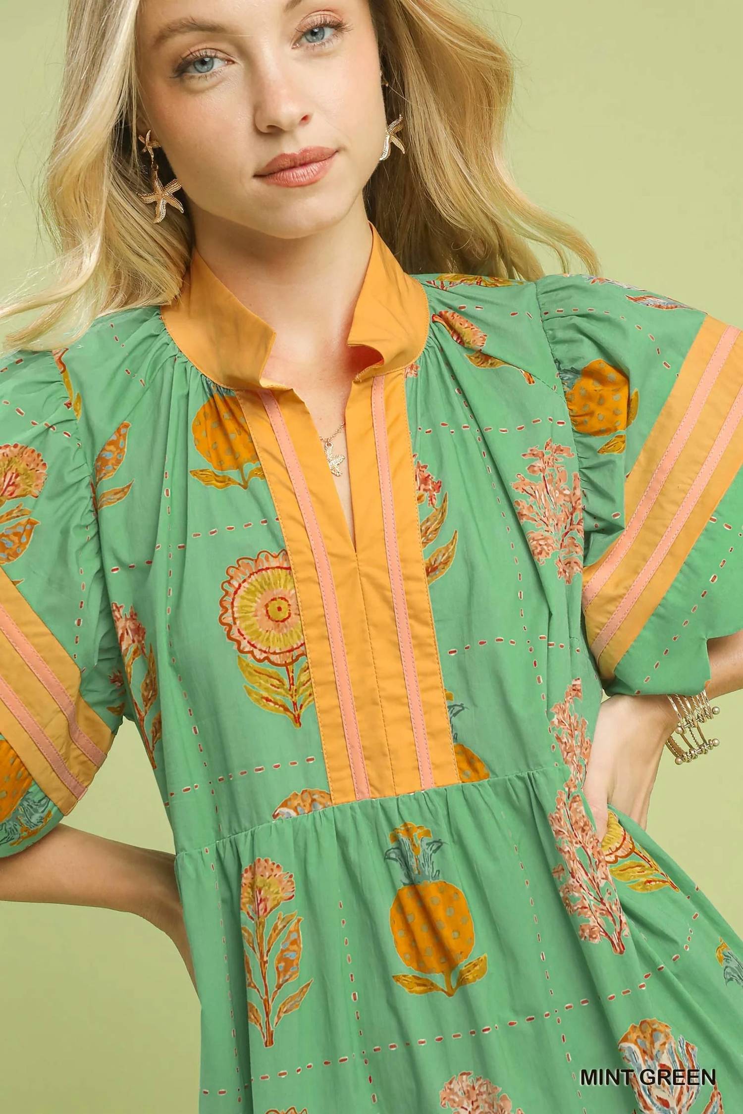 Umgee - Printed Scalloped Mini Dress