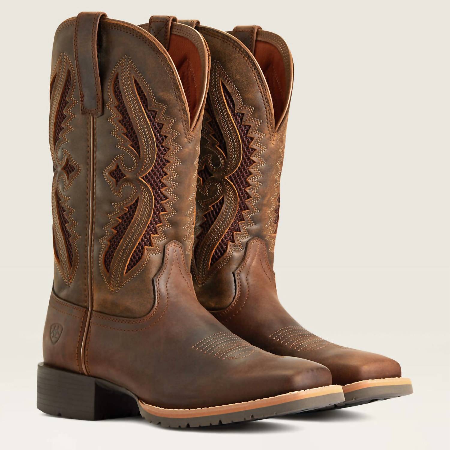 ARIAT Women's Hybrid Rancher Venttek 360 Western Boots in distressed tan truffle - women's shoe - detail view