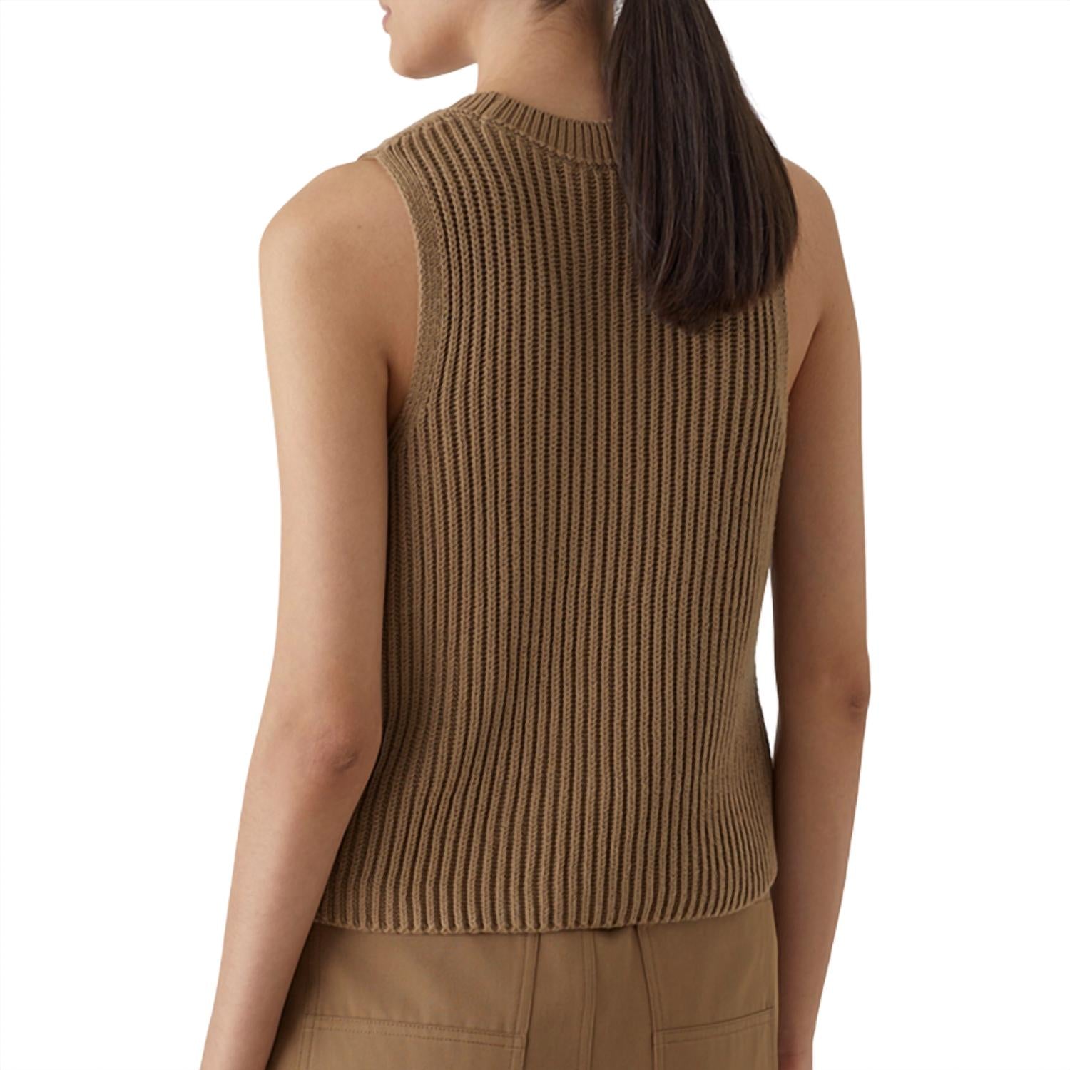 CLOSED Women's Short Sleeved Knit Top in nutmeg - women's tank top - detail view