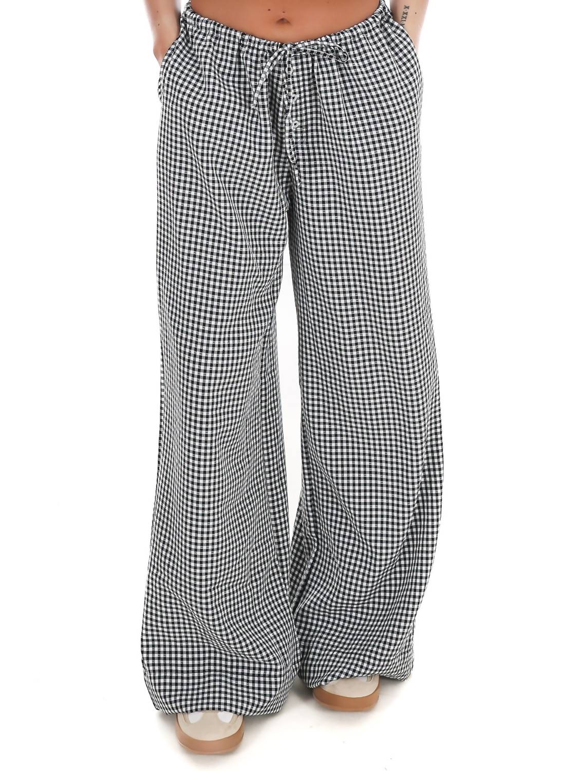 HYFVE Market Morning Gingham Wide Leg Pants in black - women's pants - view 4