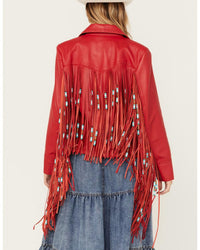 Cripple Creek - Women's Leather Beaded Fringe Jacket