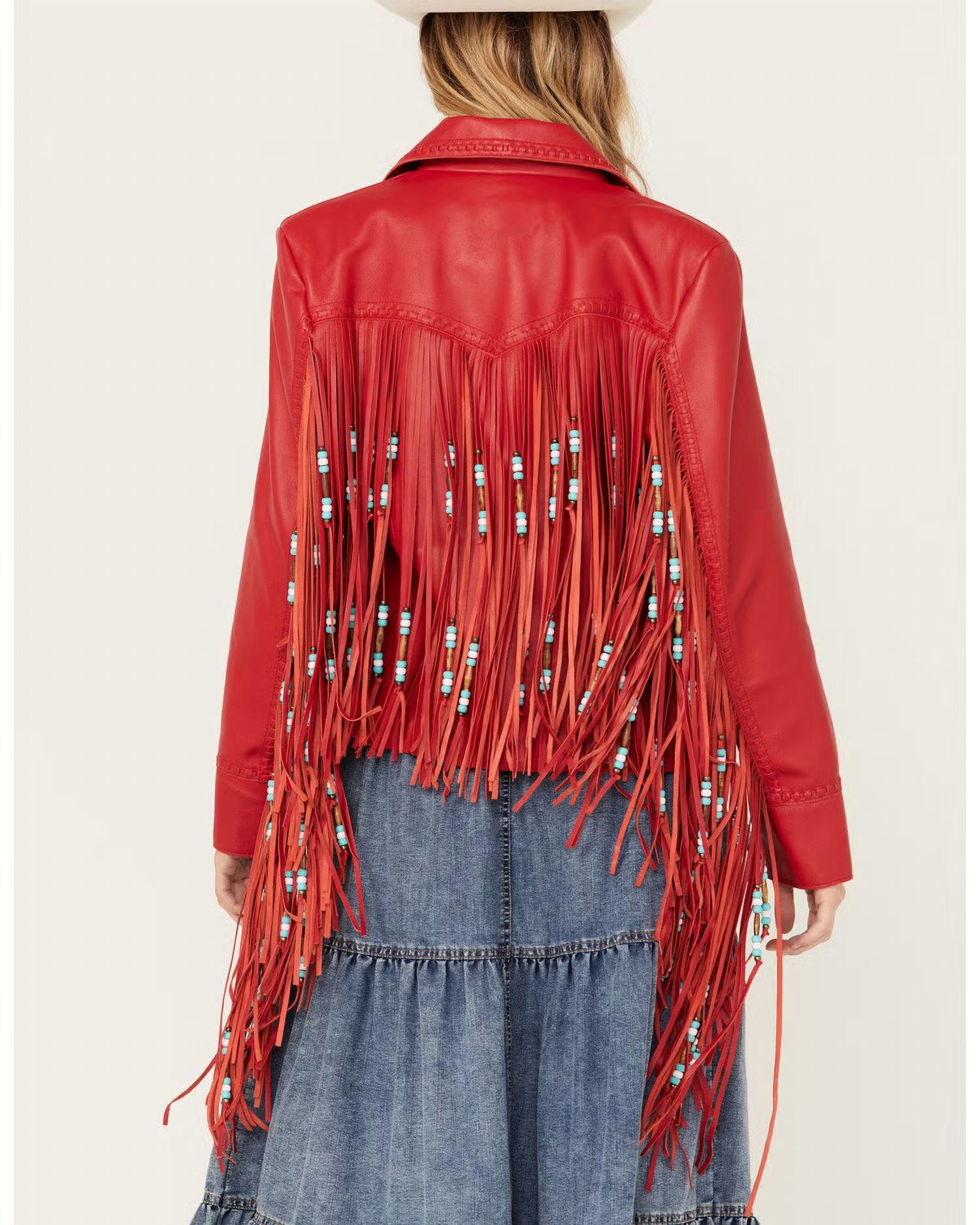Cripple Creek - Women's Leather Beaded Fringe Jacket