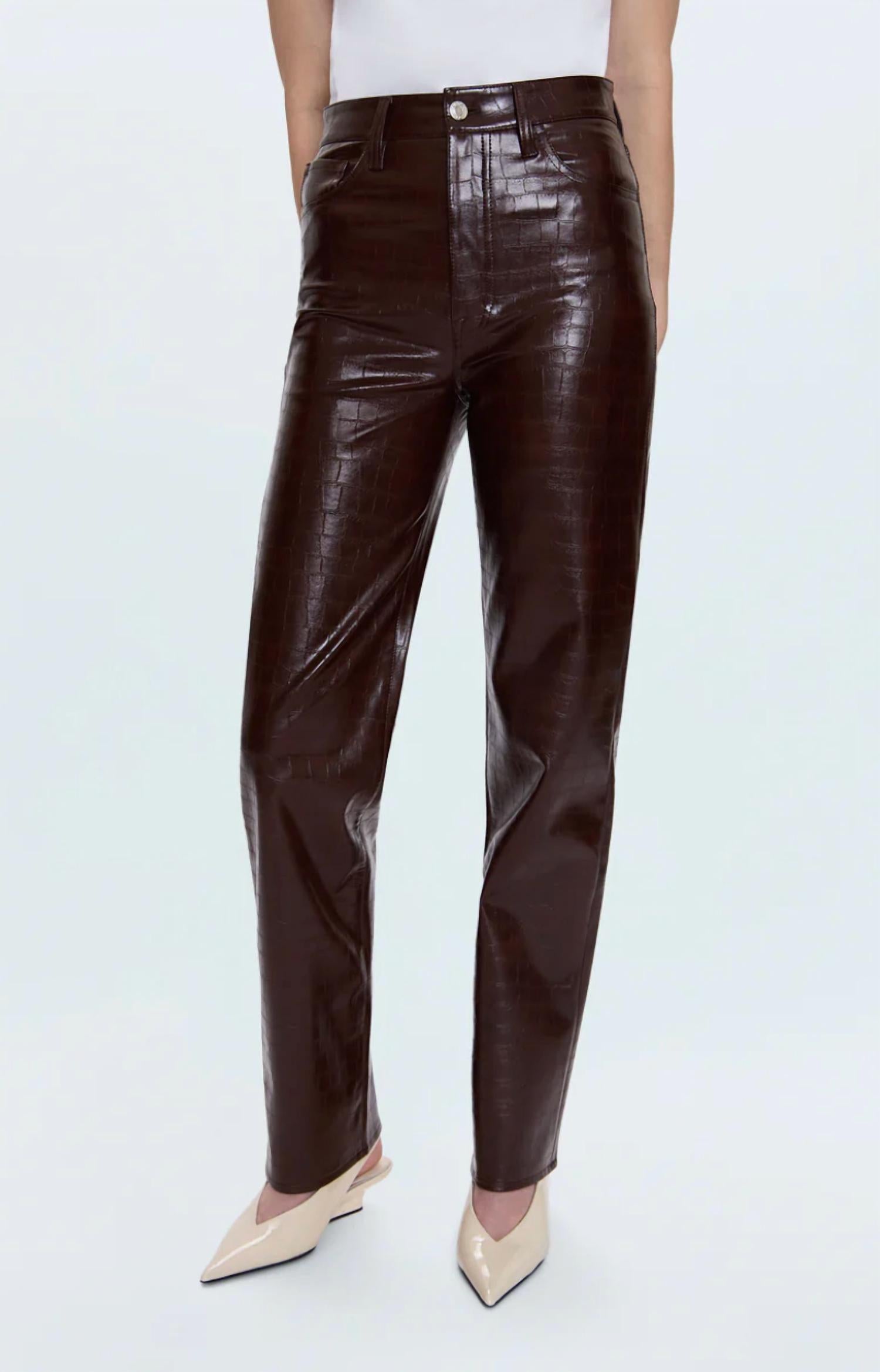 PISTOLA Cassie Super High Rise Straight Leg Pants in tobacco croc - women's jeans - view 4