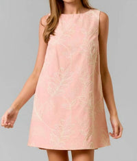 lalavon Monica Embroidery Sleeveless Dress in pink ivory - women's dress - detail view